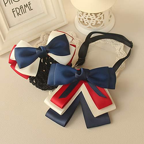 OLIJU British high end Custom Handmade Hair Styling Clip Jewelry Bow tie Suit Waiter Bank from Flowers Women Girls net Bag (red, White and Blue Combination