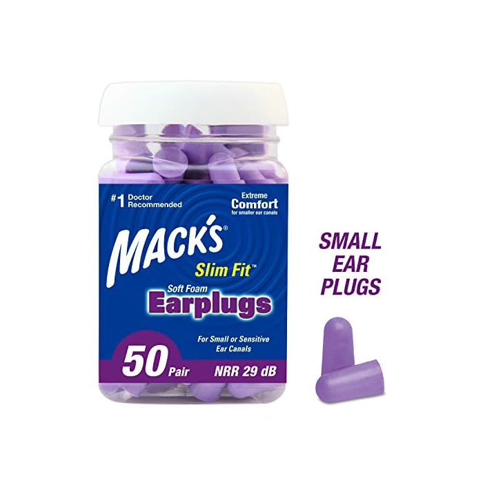 Mack's Slim Fit Soft Foam Earplugs, 50 Pair - Small Ear Plugs for Sleeping, Snoring, Traveling, Concerts, Shooting…