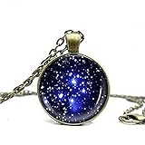 Galaxy Space Moon Nebula Glass Cabochon Necklace Women Trendy Pendant Necklace Bronze Long Chain Jewelry Necklace for Mom