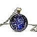 Galaxy Space Moon Nebula Glass Cabochon Necklace Women Trendy Pendant Necklace Bronze Long Chain Jewelry Necklace for Mom