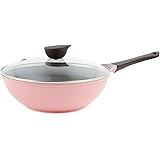 Wok (Chef's Pan) with Glass Lid - 12-inch Ceramic Nonstick in Pink by Neoflam
