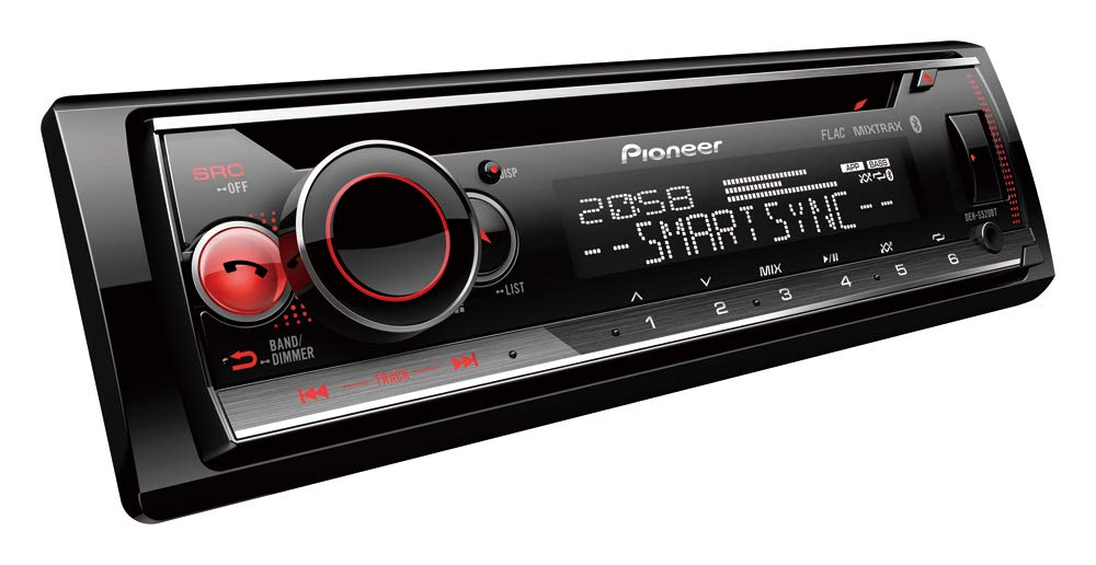 Pioneer DEH-S520BT 1-DIN CD Tuner with Bluetooth, multi colour illumination, USB, Spotify, Pioneer Smart Sync App and compatible with Apple and Android devices.