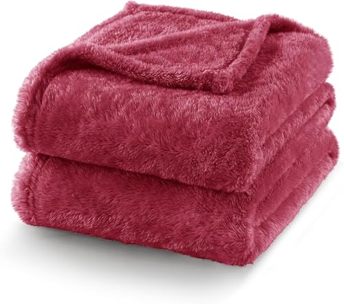 Exclusivo Mezcla Plush Fleece Blanket, Super Soft, Fluffy and Warm Blanket for Sofa, Bed, Any Season, 230 x 270 cm, Bordeaux