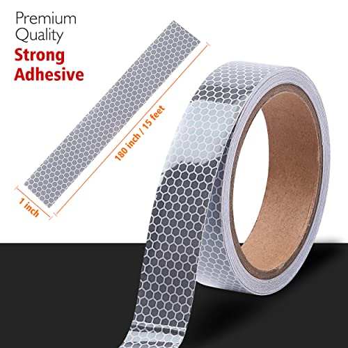 XBOSEAT White Reflective Tape 1inch x 15ft Reflector Tape Self Adhesive, Durable and Waterproof