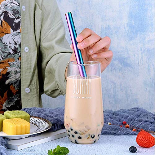 Große 12 mm Bubble Tea Milchshake Strohhalm Wiederverwendbare Metall-Strohhalme Edelstahl Trinkhalme Set (lila ein… – Bild 5