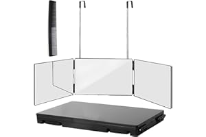 Wentoma 360° Viewing Mirror for Hair Cutting and Styling, Adjustable Height Mirror for Grooming, Makeup and Shaving, Clear HD Glass, Portable for Bathroom or Travel (Black)