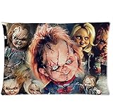 Futefew Soft Pillow Case Cover 20*30 Inch (Twin sides)Zippered Pillowcase Horror Film&Child's Play Chucky Doll Background Pattern Popular Design