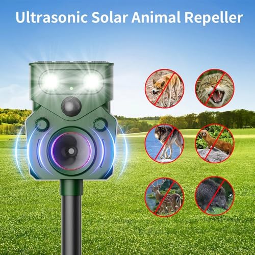 2026 Nuevo Repelente Solar Ultrasónico de Animales para Patio IP65, Repelente de Animales, Repelente Ultrasónico de Gatos al Aire Libre con Sensor de Movimiento, Sensor de Movimiento Para Perros