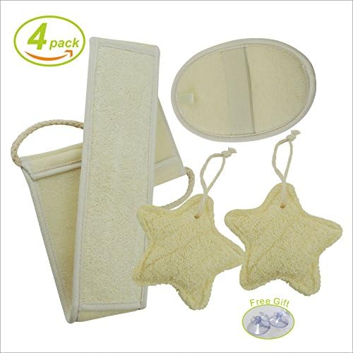Exfoliating Loofah Sponge Pads, Sazet 4 Pack Natural Luffa Bath Sponge Loofah Brush Scrubber for Men and Women When Shower and Dishwashing