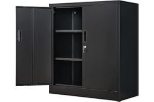 BESFUR Metal Storage Cabinets with Shelves and Doors, 36" H Locking Storage Cabinet for Home Office, Garage, Utility Room and Basement-Black