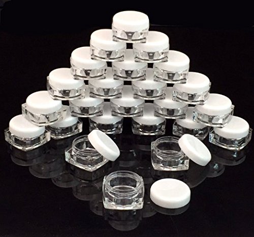 (96 Pieces) Beauticom 5G/5ML High Quality Clear Square Jars with White Lids for Small Jewelry, Holding/Mixing Paints, Art Accessories and Other Craft Supplies - BPA Free