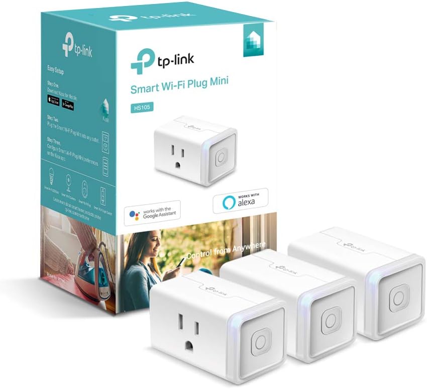 Kasa Smart Plug by TP-Link, Smart Home Wi-Fi Outlet works with Alexa, Echo, Google Home & IFTTT, No Hub Required, Remote Control, 15 Amp, UL certified, 3-Pack (HS105P3), White - - 