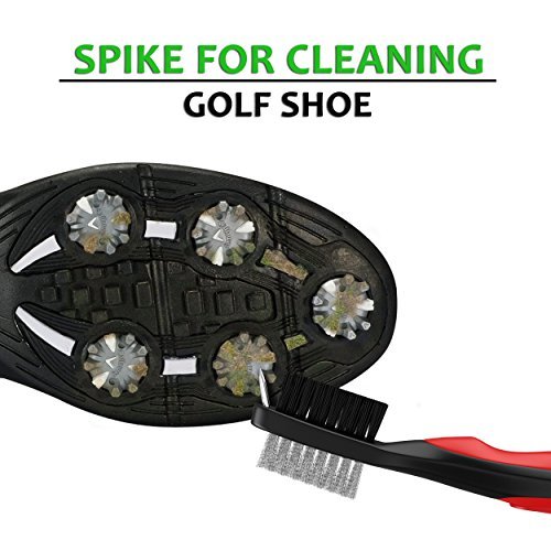 STIXX Golf Brush and Groove Cleaner with Retractable Clip, Extends 2 Ft.  Brass, Nylon and Spike Cleaning Tool - Thumbnail 3