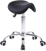 KKTONER Black Rolling Saddle Stool Adjustable Swivel Chair with Wheels