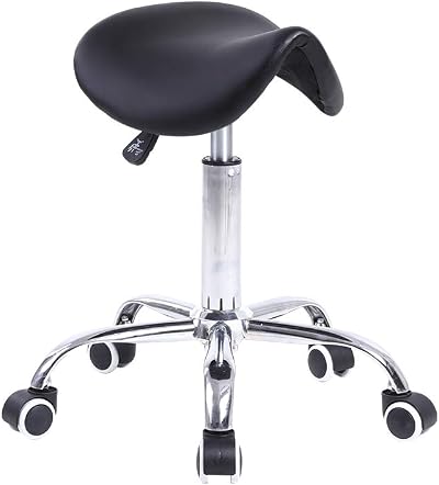 KKTONER Black Rolling Saddle Stool Adjustable Swivel Chair with Wheels