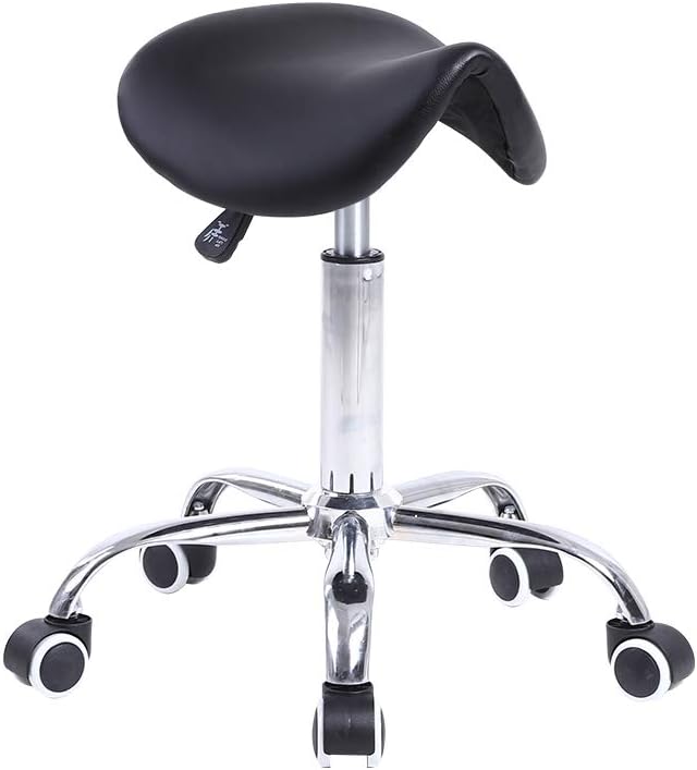 KKTONER Black Rolling Saddle Stool Adjustable Swivel Chair with Wheels