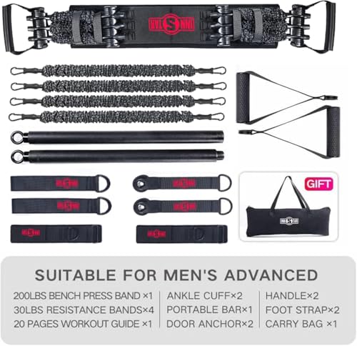 INNSTAR Portable Home Gym Set with Workout Bar, Bench Press Set, Squat Resistance Band, Door Anchor and More-Full Body Workout Equipment to Build Muscle and Shape Body