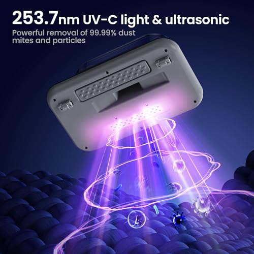 Mattress Vacuum Cleaner, Powerful Vibration Handheld Vacuum Cleaner with UV-C Light and LED Display, HEPA Filter, Handheld Hoover Cordless for Bed, Carpet, Sofa, Crib, Pillows (bright blue)