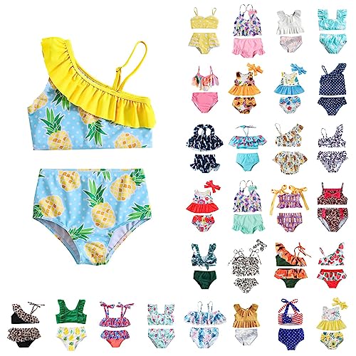 Toddler Kids Girls Cute Print Swimsuits Sleeveless Ruffles Bikini Set Summer Swimwear Two Piece Bathing Suits Beachwear