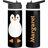 wowcugi Personalized Penguin Kids Water Bottle 12oz 18oz 32oz Insulated Stainless Steel Travel Cup Bottles Birthday Christmas Custom Gift For Kids Women Men Penguins Lovers