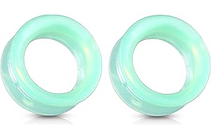 Pierced Owl Green Opalite Glass Double Flared Saddle Tunnel Plug Earrings, Sold as a Pair