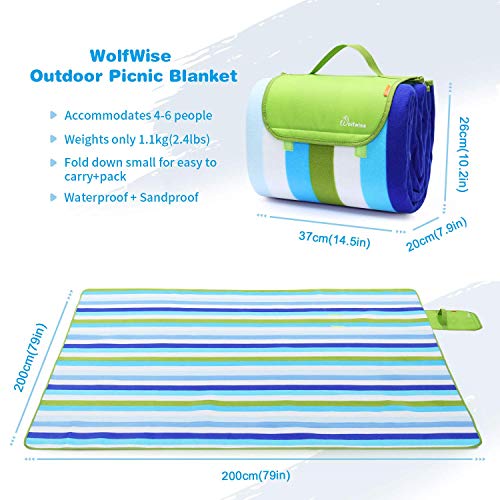 WolfWise Waterproof Picnic Blanket, Extra Large 79"x79" Sandproof