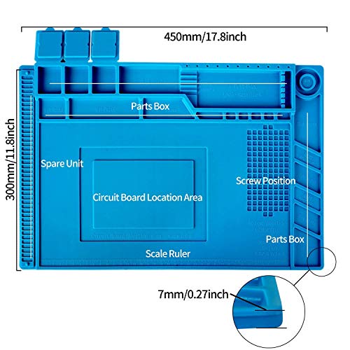 Heat Insulation Silicone Repair Mat Soldering Platform with Spudger, Tweezers, ESD Wrist Strap