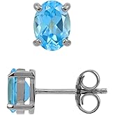 Silvershake 7X5mm Oval Shape Birthstone Gemstone White Gold Plated or Yellow Gold Plated 925 Sterling Silver Business Attire Stud Earrings Jewelry for Women
