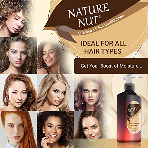 Nature Nut Leave In Conditioner for Dry and Damaged Hair - 5 Nut Oil Curl Defining Styling Cream Hair Moisturizer Repair Treatment for Wavy Curly Hair