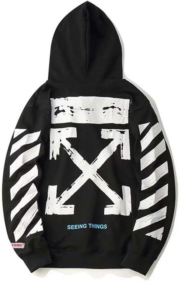 Pagcome Off OW Men's Hoodies Long Sleeve White Personalized Crew Neck Sweater for Couples Fashion Sweatshirt