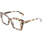 Rayzzol Oversized Reading Glasses for Women – Blue Light Blocking Readers, Oprah Style Square Frame, Clear Lens, Spring Hinge