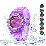 Kids Watches Outdoor Sports Children Watch Stopwatch Quartz Watches Boy Girls 7 Colors LED Digital Alarm Watch (purple)