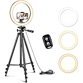 Sensyne 12'' Ring Light with 50'' Extendable Tripod Stand, LED Circle Lights with Phone Holder for Live Stream/Makeup/YouTube
