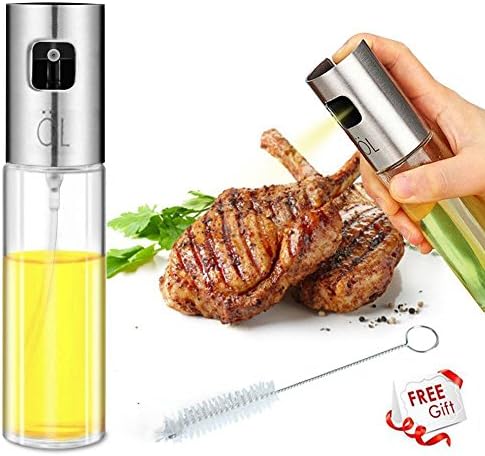 Oil Sprayer for Cooking, SCWYF US Olive Oil Sprayer Glass Bottle Vinegar Bottle Oil Dispenser with Brush Stainless Steel for BBQ/Cooking/Frying/Salad/Baking