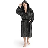 Yurhap Luxury Mens Robe with Hood, Ultra Cozy Fleece Bathrobe for Men, Plush Hooded Robe with Belt & 2 Pockets