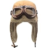Cuhubyup Vintage Aviator Hat and Goggles Trooper Trapper Pilot Cap Fur Ear Flaps for Adult Men Women