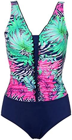 SYBKNSTW Women One Piece Sexy Pint Floral Drawstring High Waist Plus Size Swimwear Bathing Suit Monokini Blue-Green XXXL