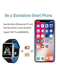 Reloj inteligente, HongTu pantalla táctil con cámara, reloj desbloqueado teléfono con ranura para tarjeta SIM, monitor de sueño, podómetro, teléfono inteligente para Android Samsung S9 S8 iOS, iPhone 8 7S, hombres y mujeres