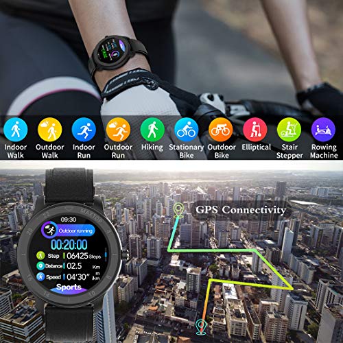 MAXTOP Smart Watch Android Compatible with iPhone Samsung, Bluetooth Android Smart Watches Waterproof, Smartwatch iPhone Fitness Activity Tracker with Monitor Heart Rate Sleep for Women Men (Black)