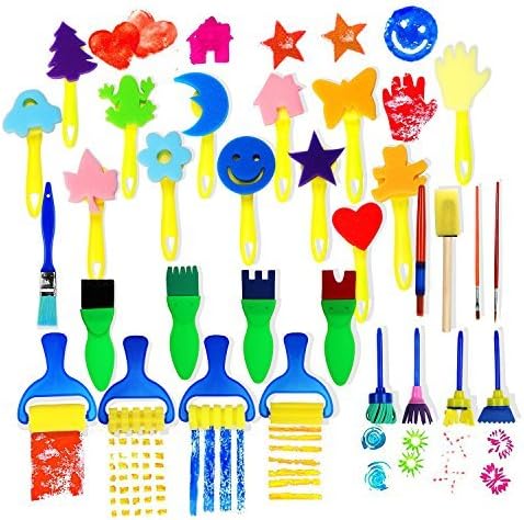 Early Learning Sponge Painting Brushes and Tools 30 PCS Arts Crafts Brushes Set Flower Drawing Doodle Toys for Kids