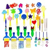 Early Learning Sponge Painting Brushes and Tools 30 PCS Arts Crafts Brushes Set Flower Drawing Doodle Toys for Kids