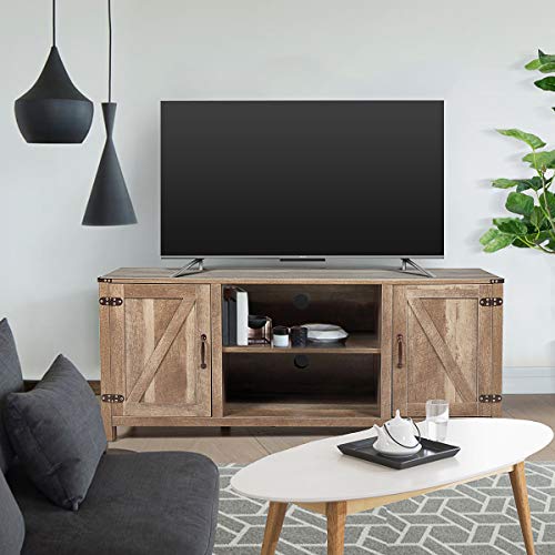 JAXPETY Wooden TV Stand with Barn Door for 65” TVs, Farmhouse Style Media Console Storage Cabinet, Entertainment Center… - Image 3