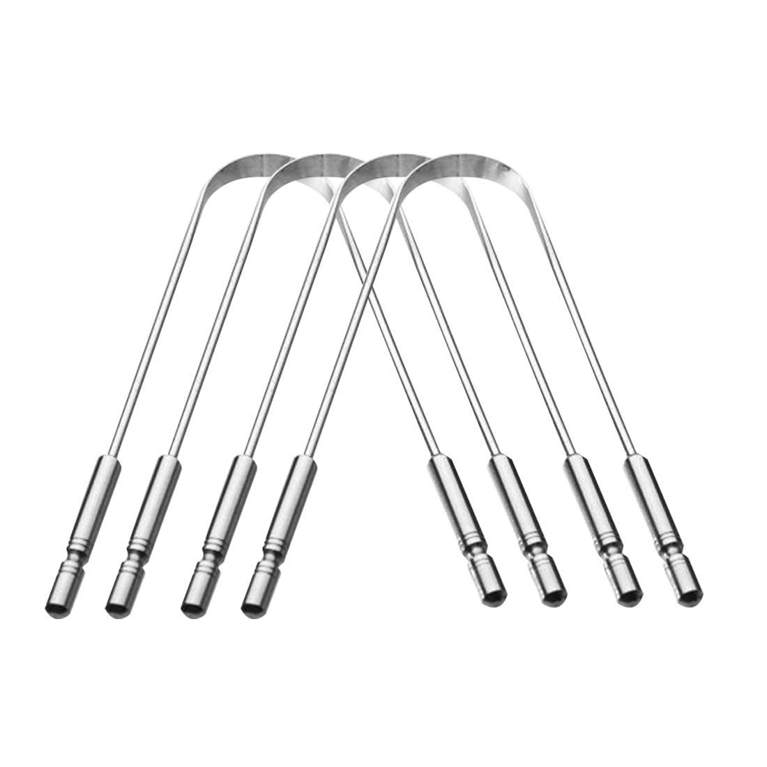 4 Pack Stainless Steel Tongue Cleaner Scraper Fights Bad Breath Treatment for Adults Kids Oral Care Hygiene, Thick Safe Blunt Edges Flexible Handle and Comfortable Grip