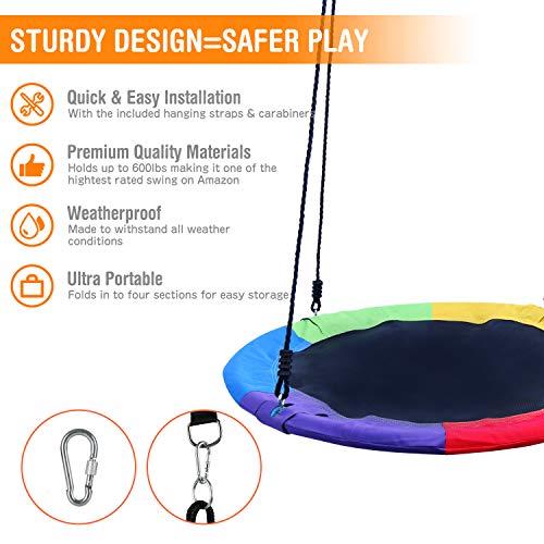 YEEGO DIRECT Giant 40" Flying Saucer Tree Swing Set 900D Oxford Waterproof Frame Bonus Adjustable Hanging Ropes Easy Install, Steel Frame, Accessories Included, 2 Years Warranty(Rainbow)