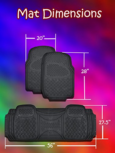 Zento Deals 3 Piece Black Universal Fit Premium Quality Full Rubber-All Weather Heavy Duty Vehicle Floor Mats - Thumbnail 3