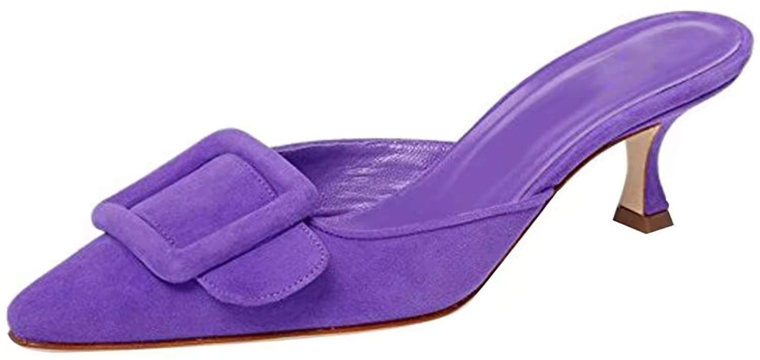 Mule Slipper for Women, Woman's Buckle Mule Slipper Kitten Heel Mules Pointed Toe Slides Knot Shoes