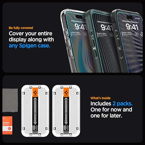 Spigen Tempered Glass Screen Protector [GlasTR EZ FIT] designed for iPhone 15 Pro [Case Friendly] - 2 Pack
