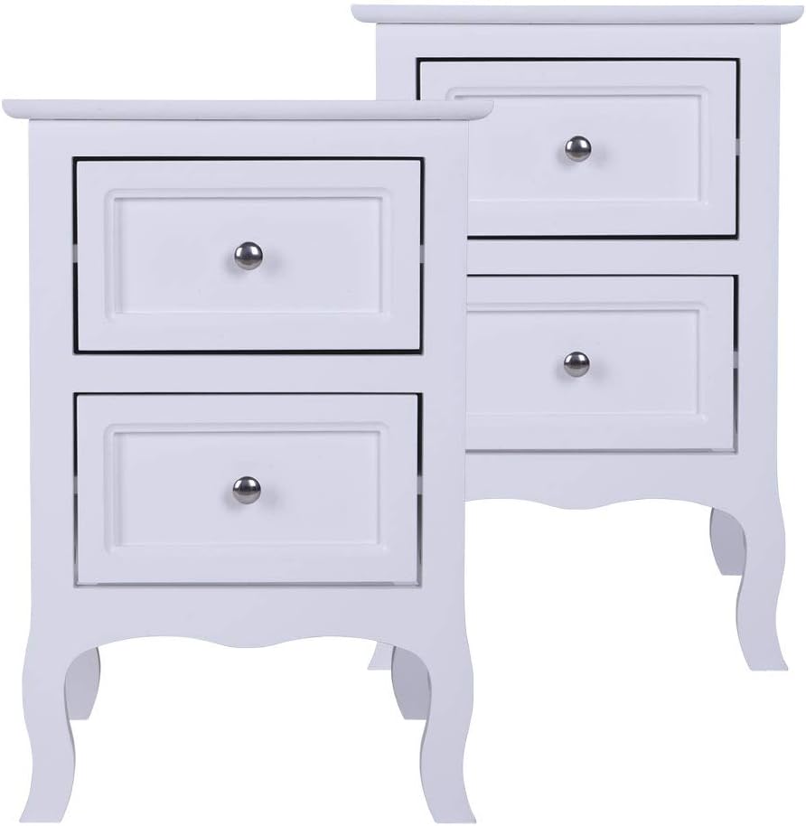 Amazon Com Tita Dong White Wood Nightstand Set Of 2 2 Drawer Bedside Table Country Style Wood Side End Table For Bedroom Living Room Office Kitchen Dining