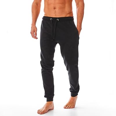 Iron Mountain Mens Joggers Fleece Lightweight Drawstring Waist Black L