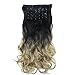 SARLA Ombre Clip in Hair Extensions Black to Ash Blonde Full Head 7 Pcs Curly Wavy Synthetic Hairpiece for Women 20 Inch